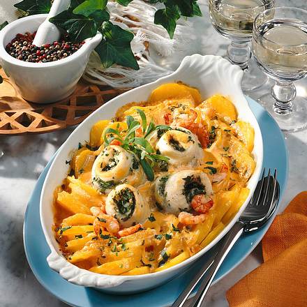 Schollenröllchen auf Kartoffel-Gratin Rezept