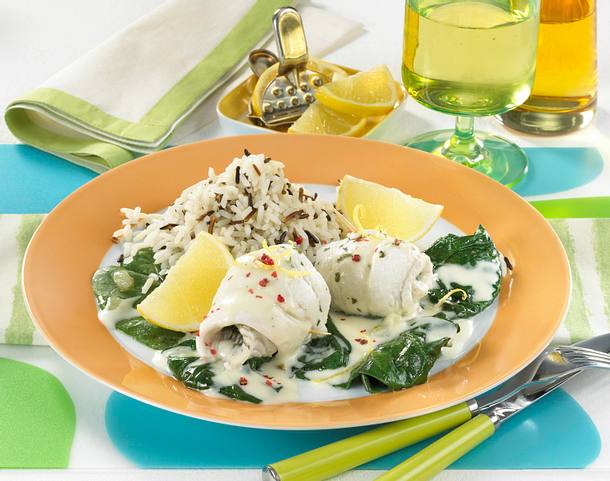 Schollenröllchen auf Spinat Rezept Schollenröllchen auf Spinat Rezept
