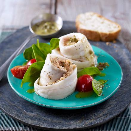 Schollenröllchen mit Lachs-Spinat-Füllung Rezept Schollenröllchen mit Lachs-Spinat-Füllung Rezept