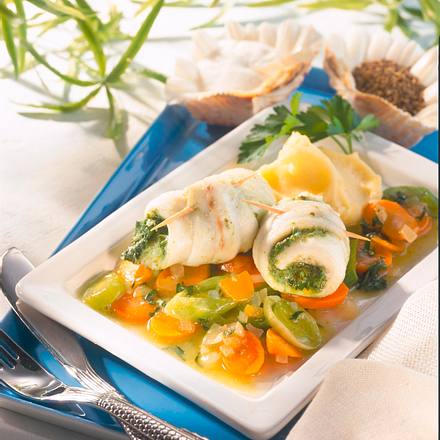 Schollenröllchen mit Porreegemüse (Diabetiker) Rezept
