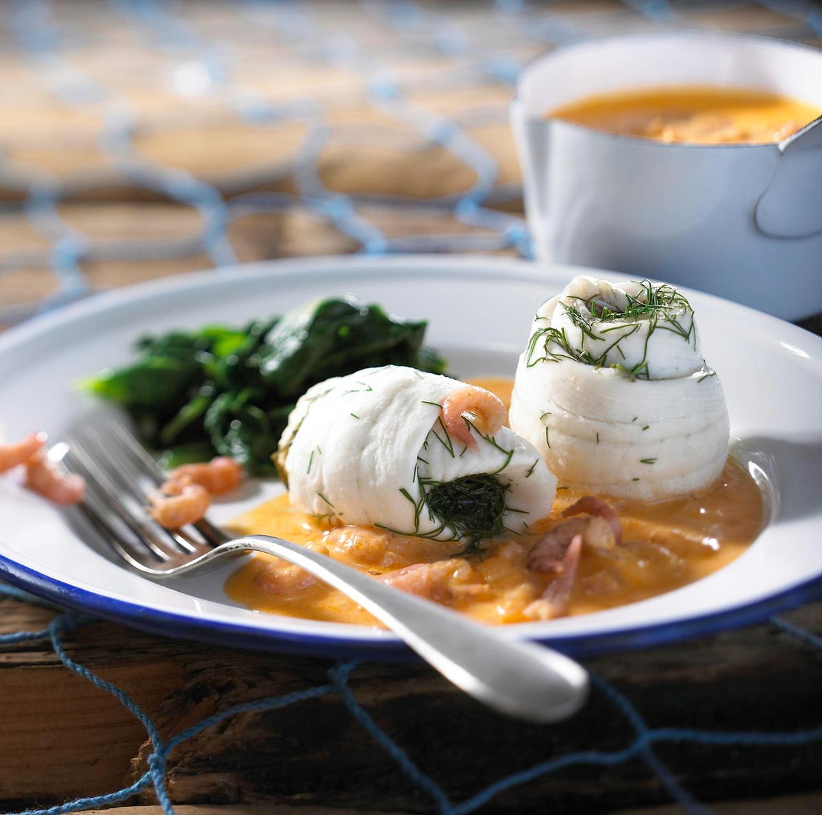 Schollenröllchen mit Krabbensoße Rezept