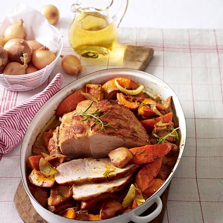 Schweinebraten mit Kürbis-Quittengemüse Rezept Schweinebraten mit Kürbis-Quittengemüse Rezept
