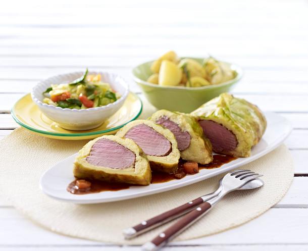 Schweinefilet im Polenta-Gemüse-Mantel zu Kartoffeln Rezept Schweinefilet im Polenta-Gemüse-Mantel zu Kartoffeln Rezept