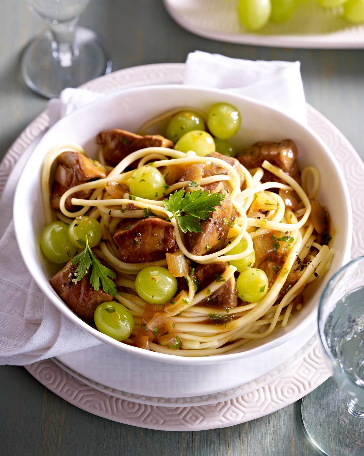 Schweinefilet mit Trauben zu Bandnudeln Rezept