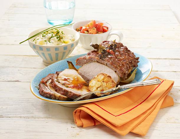 Schweinekotelett-Spießbraten mit Metthaube Rezept