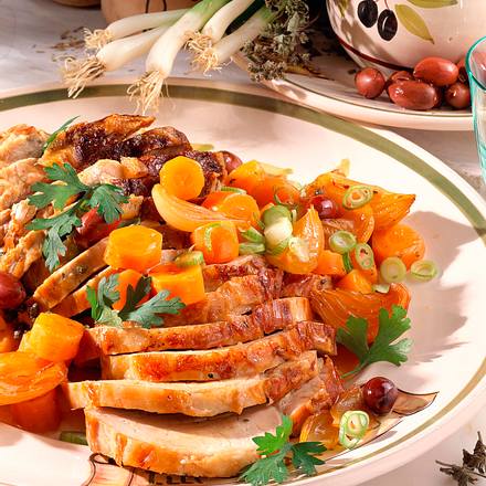 Schweinekotelettbraten mit karamellisiertem Gemüse Rezept Schweinekotelettbraten mit karamellisiertem Gemüse Rezept