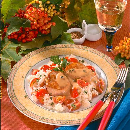 Schweinemedaillons in Pfeffersoße mit Tomatenrisotto Rezept Schweinemedaillons in Pfeffersoße mit Tomatenrisotto Rezept