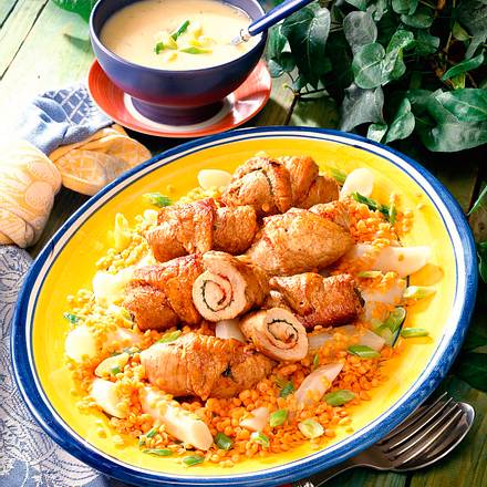 Schweinerouladen mit Linsen-Schwarzwurzel-Gemüse Rezept Schweinerouladen mit Linsen-Schwarzwurzel-Gemüse Rezept