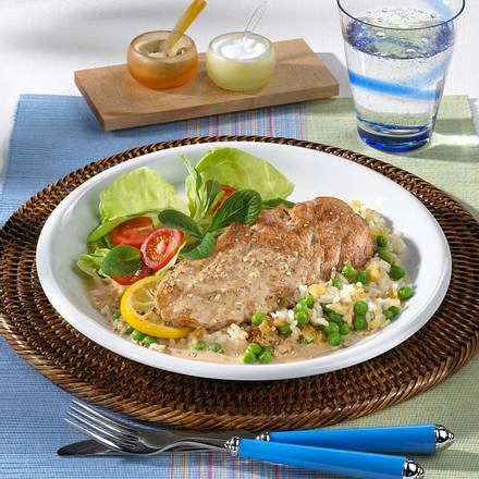 Schweineschnitzel mit Erbsenreis Rezept Schweineschnitzel mit Erbsenreis Rezept