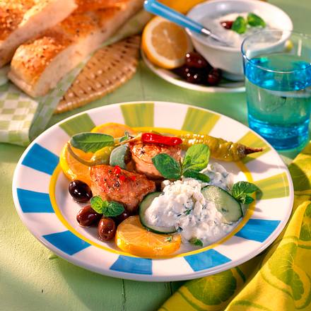 Schweinesteaks mit Feta-Dip Rezept Schweinesteaks mit Feta-Dip Rezept