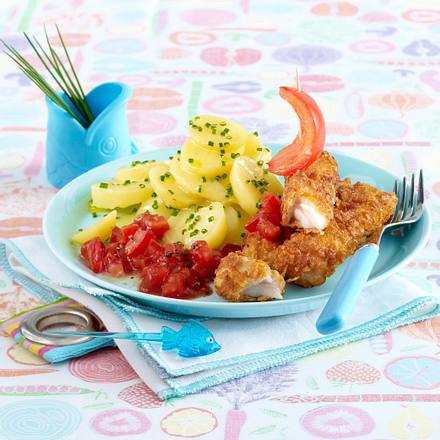 Selbst gemachte Fischstäbchen mit Tomatensalsa Rezept Selbst gemachte Fischstäbchen mit Tomatensalsa Rezept