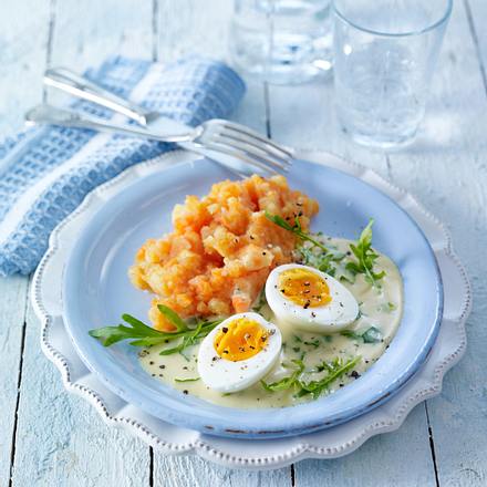 Senf-Eier mit Möhren-Kartoffelpüree Rezept