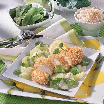 Sesam-Hähnchen auf Kohlrabi Rezept