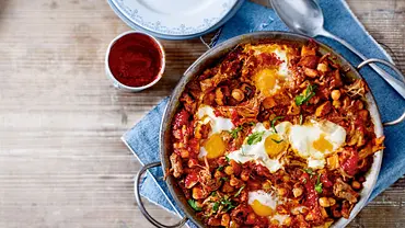 Shakshuka mit Pulled Pork Rezept - Foto: LECKER @ Bauer Media Group Shakshuka mit Pulled Pork Rezept - Foto: LECKER @ Bauer Media Group