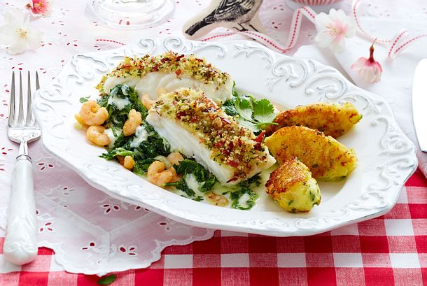 Skrei mit Schlemmer-Parmesanbröselkruste & Kartoffelnocken Rezept