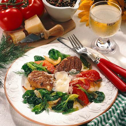 Soja-Bratling mit Tomaten-Spinatgemüse Rezept