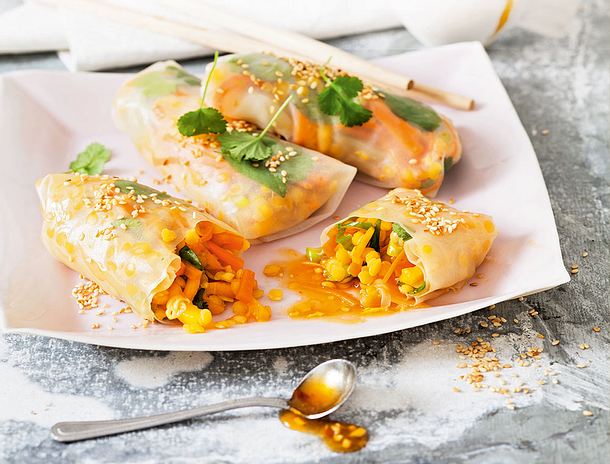Sommerrollen mit gelben Linsen und Mango Rezept Sommerrollen mit gelben Linsen und Mango Rezept