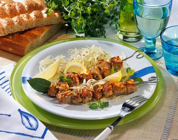 Souflaki mit Krautsalat Rezept Souflaki mit Krautsalat Rezept