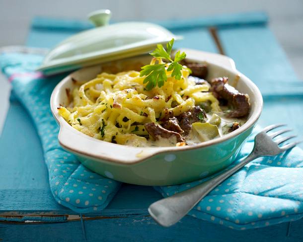 Spätzlegratin mit Steakstreifen Rezept