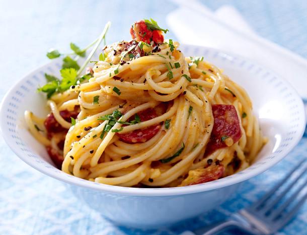Spaghetti Carbonara mit Chorizo Rezept Spaghetti Carbonara mit Chorizo Rezept