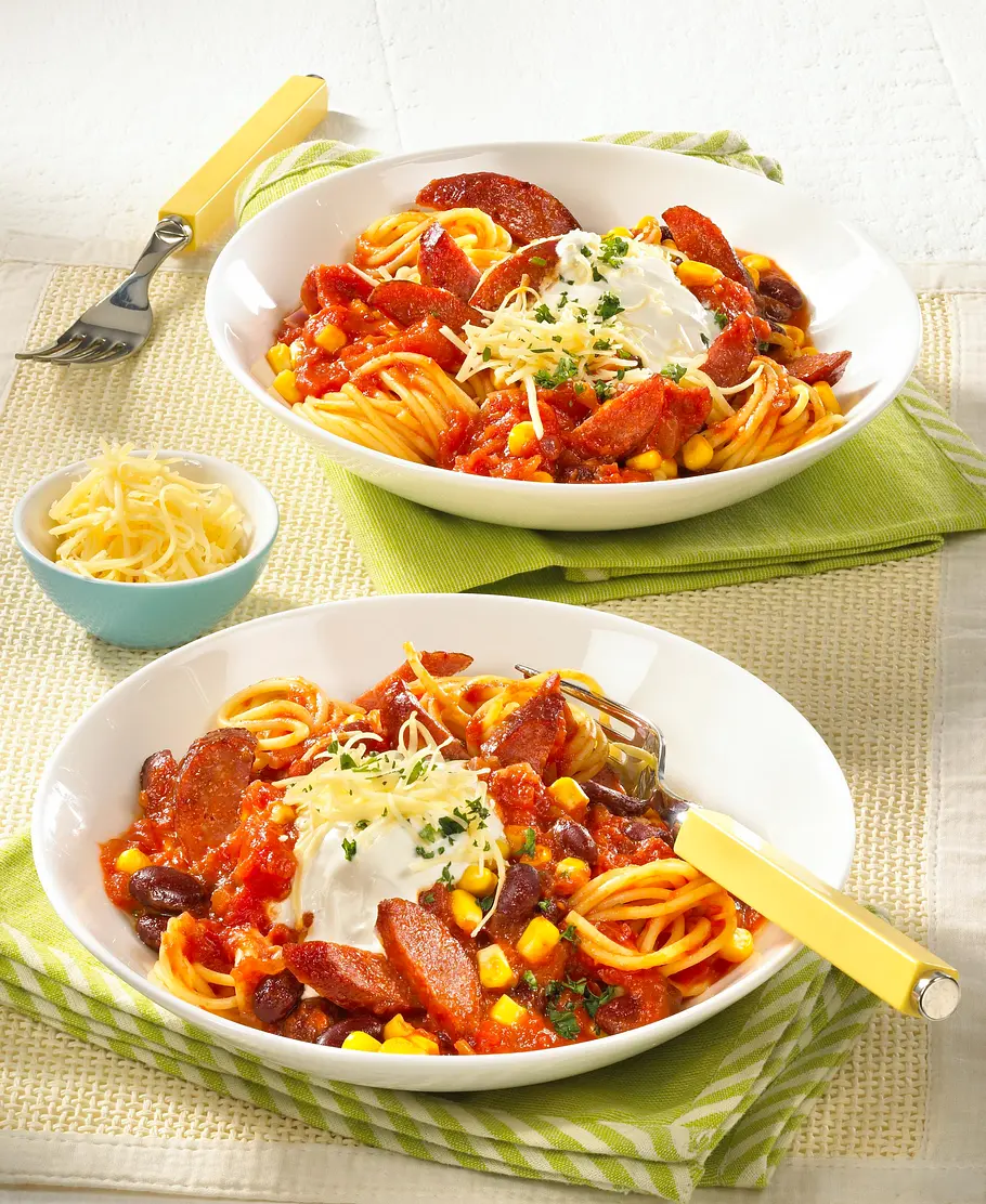 Spaghetti mit Cabanossi Rezept Spaghetti mit Cabanossi Rezept