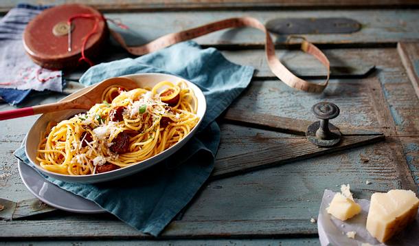 Spaghetti mit Chorizo-Carbonara Rezept Spaghetti mit Chorizo-Carbonara Rezept