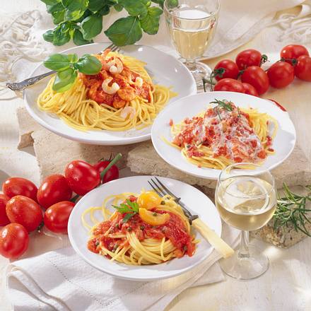 Spaghetti mit drei Tomatensoßen Rezept Spaghetti mit drei Tomatensoßen Rezept