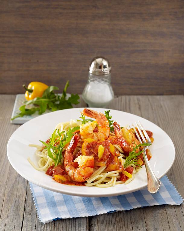 Spaghetti mit fruchtiger Tomatensoße und Garnelen (Grundsoße