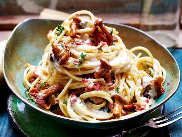 Spaghetti mit Pfifferlingen und Aioli-Sahnesoße Rezept