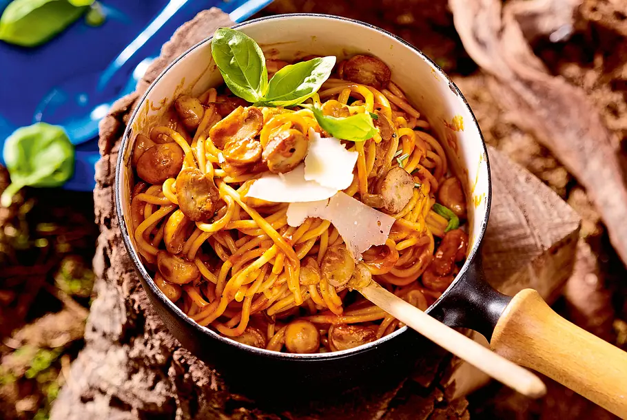 Spaghetti mit Pilz-Sahnesoße (One-Pot-Pasta) Rezept-F8565801 Spaghetti mit Pilz-Sahnesoße (One-Pot-Pasta) Rezept