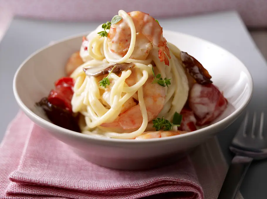 Spaghetti mit Scampi und Datteln Rezept Spaghetti mit Scampi und Datteln Rezept