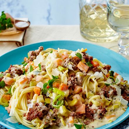 Spaghetti mit weißer Bolognese Rezept Spaghetti mit weißer Bolognese Rezept