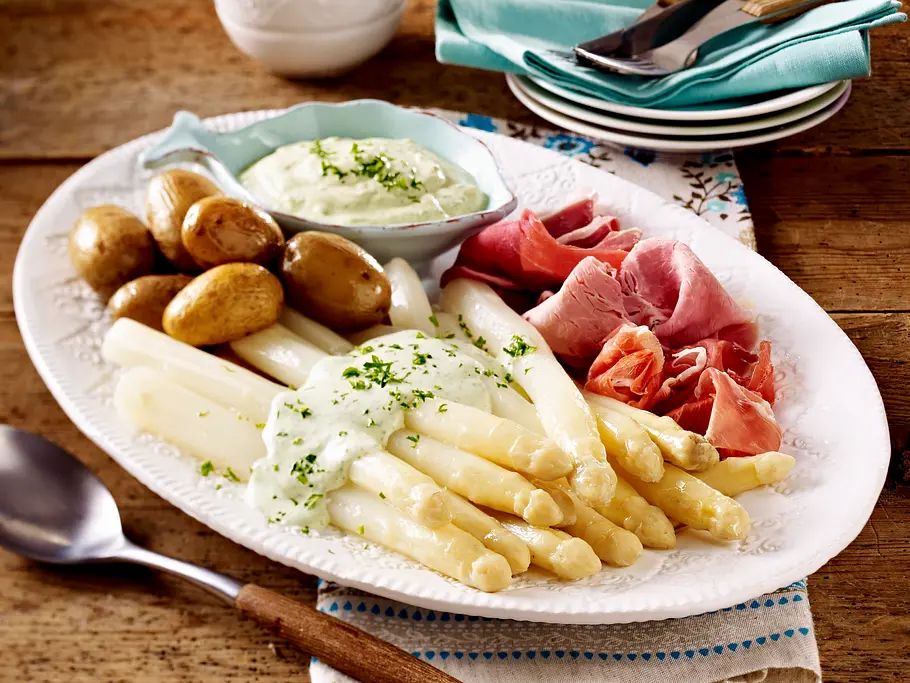 Spargel mit Frankfurter Grüner Soße und Schinken Rezept Spargel mit Frankfurter Grüner Soße und Schinken Rezept