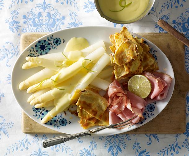Spargel mit Limetten-Hollandaise und Kratzete Rezept
