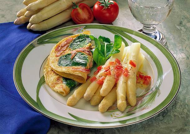 Spargel mit Schinken- Spinat-Pfannkuchen Rezept