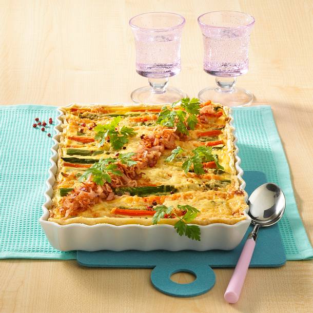 Spargel-Möhrentarte mit Putenaufschnitt Rezept