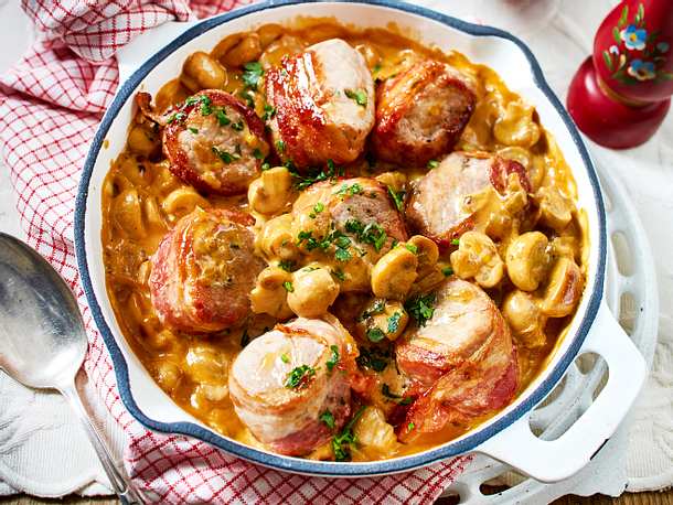 Speck-Medaillons in Champignon-Frischkäsesoße Rezept