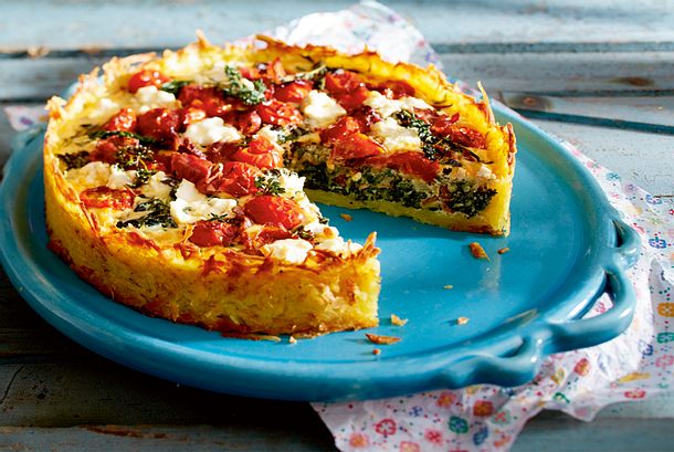 Spinat-Feta-Quiche mit Röstiboden Rezept Spinat-Feta-Quiche mit Röstiboden Rezept