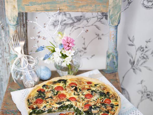 Spinat Kase Quiche Mit Kirschtomaten Rezept Lecker