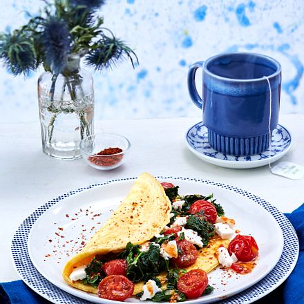 Spinat-Omelett mit Schafskäse (Aus vier mach eins) Rezept