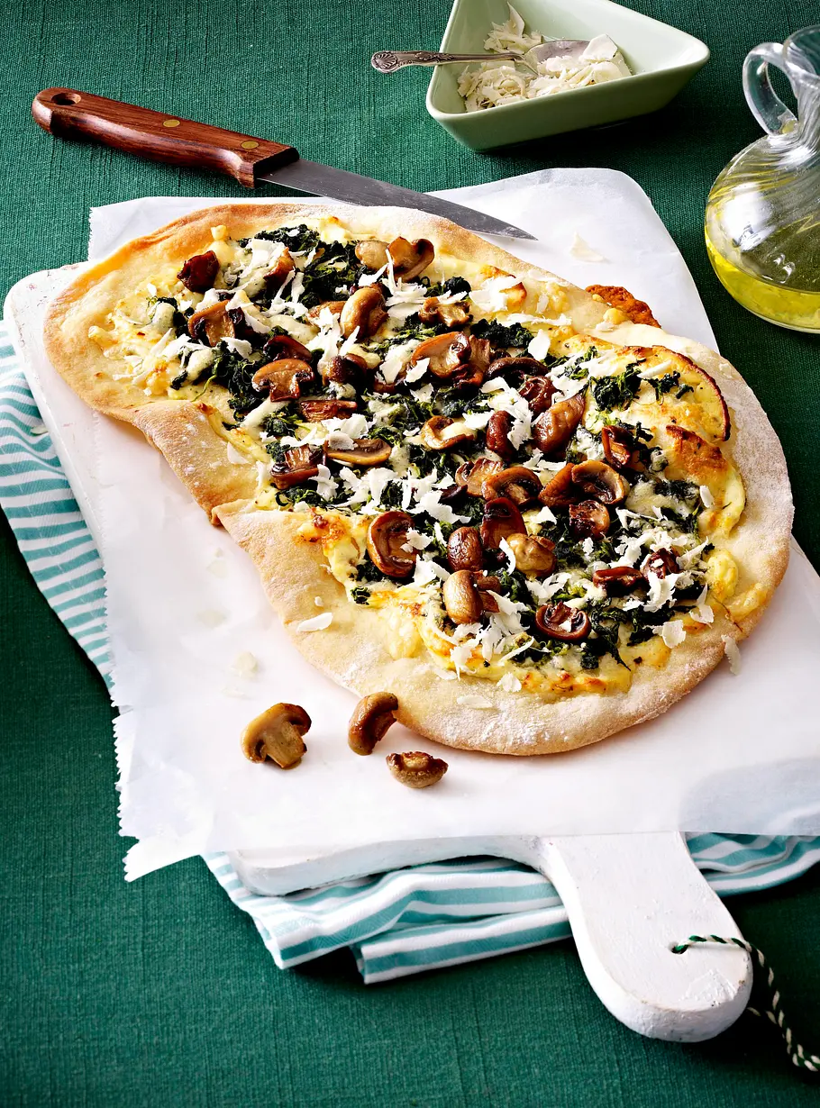 Spinat-Pilz-Flammkuchen Rezept