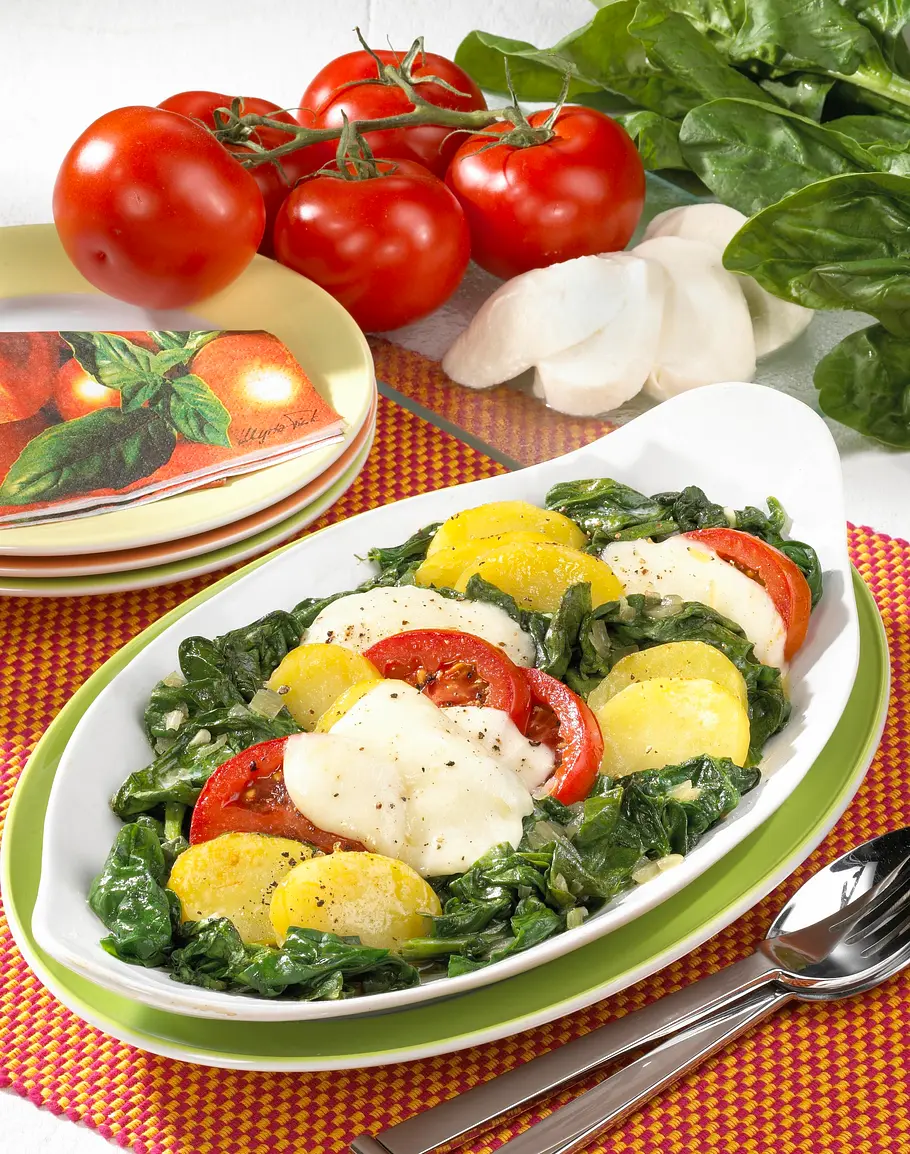 Spinat-Tomaten-Gratin mit Mozzarella Rezept