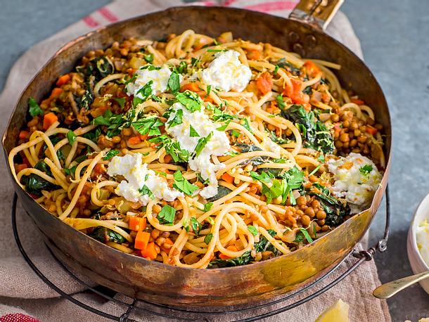 Sportlerspaghetti Mit Linsengemuse Und Ricotta Rezept Lecker