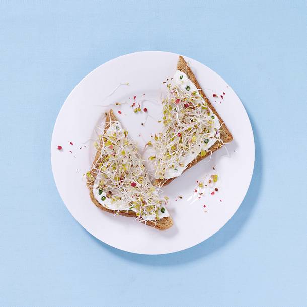 Sprossen-Sandwich mit Kräuterquark Rezept Sprossen-Sandwich mit Kräuterquark Rezept