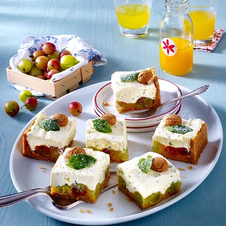 Stachelbeer-Kühlschranktorte mit Frischkäse-Minz-Topping Rezept Stachelbeer-Kühlschranktorte mit Frischkäse-Minz-Topping Rezept
