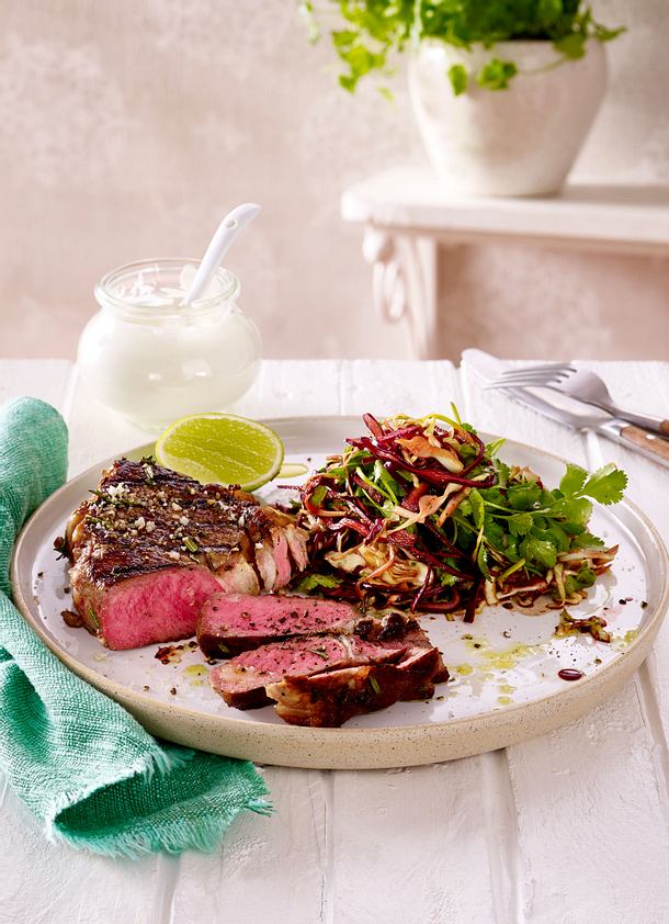 Steak Mit Frischk Se Und Cole Slaw Rezept Lecker