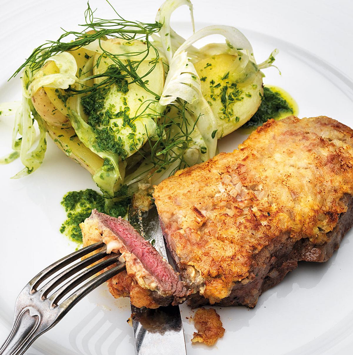 Steak Strindberg mit Petersilienkartoffelsalat Rezept