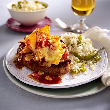 Steaks mit Tortillakruste und Peperonireis Rezept