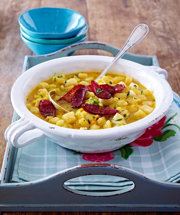 Steckrübentopf mit Kochwurstchips Rezept Steckrübentopf mit Kochwurstchips Rezept