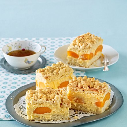 Streuselkuchen mit Aprikosenpuddingcreme Rezept